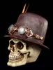 A steampunk-themed skull wearing a hat and goggles, set against a black background. Produktbild-Vorschau