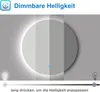A graphic illustrating dimmable brightness with a circular gradient and a slider control. Produktbild-Vorschau