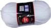 A ball of white yarn with a label wrapped around it. Produktbild-Vorschau