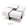 A diagram of a white coffee table with dimensions indicated by numbers and lines. Voir les images du produit