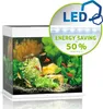 A white aquarium with fish and plants, with a circular overlay highlighting LED lighting and energy savings. Podgląd zdjęcia produktu