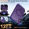 A purple phone case is shown falling amidst rocks, with text overlays highlighting its protective features. Anteprima dell’immagine prodotto