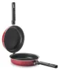 A red and black double-sided frying pan with its lid open, shown against a white background. Produktbild-Vorschau