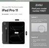 An informational graphic showing how to identify an iPad model for case compatibility, with a product image and instructions. Produktbild-Vorschau
