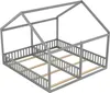 A grey wooden house bed frame with a slatted base, shown from a diagonal angle against a white background. Náhľad obrázku produktu