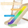 A close-up view of a wooden slide with colorful zones indicating speed and safety features, set against a background with clouds and stars. Produktbild-Vorschau