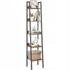 A tall, narrow bookshelf with five shelves, displaying decorative items and books. Podgląd zdjęcia produktu