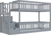 A gray wooden bunk bed with stairs and storage drawers. Náhled obrázku produktu