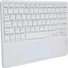 A white wireless Bluetooth keyboard with a built-in touchpad is shown from a slightly elevated diagonal angle against a white background. Náhľad obrázku produktu
