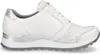 A side view of a white women's sneaker with silver accents. Produktbild-Vorschau