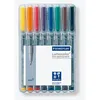 A set of Staedtler Lumocolor non-permanent markers in a clear plastic case. Voir les images du produit