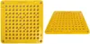Two views of a yellow capsule filling tray with many circular indentations. Náhled obrázku produktu