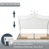 A white upholstered bed frame with a decorative crown on the headboard, showing adjustable height options and recommended mattress thickness. Náhľad obrázku produktu