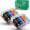 A set of colorful ink cartridges arranged in a row, with a box of ink cartridges in the background. Produktbild-Vorschau