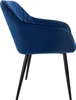 A side view of a dark blue velvet dining chair with black metal legs. Náhled obrázku produktu