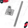 A metal post anchor and a threaded rod are displayed on a blueprint background. Produktbild-Vorschau