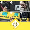 A collage of six images showing the steps to use a portable air compressor. Produktbild-Vorschau