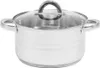 A stainless steel pot with a glass lid and handles, isolated on a white background. Produktbild-Vorschau