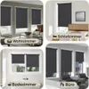 Collage of four different room settings showcasing dark gray roller blinds. Produktbild-Vorschau