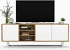 A modern TV stand with a television on top, set against a white background. Produktbild-Vorschau
