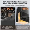 A split image showing two features of a cleaning robot: hot water washing and warm air drying. Produktbild-Vorschau