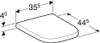 A diagram showing the dimensions of a toilet seat. Produktbild-Vorschau