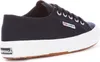 A side view of a navy blue Superga sneaker with a white sole and brown outsole. Produktbild-Vorschau