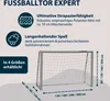 A diagram and marketing image of a soccer goal with text descriptions of its features. Produktbild-Vorschau