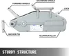 A diagram of a heavy-duty winch with labels pointing out its various parts and materials. Voir les images du produit
