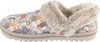 A side view of a slipper with a dog pattern and fur trim. Produktbild-Vorschau