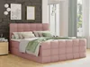 A pink upholstered boxspring bed with a headboard, mattress, and bedding is shown in a bedroom setting. Produktbild-Vorschau