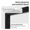 Close-up view of a black metal clothing rack with text callouts highlighting features. Produktbild-Vorschau
