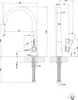 Technical drawing of a faucet with dimensions and installation details. Podgląd zdjęcia produktu
