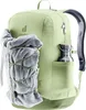 A light green Deuter backpack with a grey hoodie and a water bottle attached. Voir les images du produit