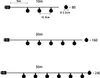 Diagrams showing different lengths of LED string lights with specifications. Náhled obrázku produktu