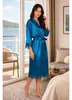 Damen Satin Morgenmantel lang mit Spitze – Kimono Produktbild-Vorschau 6