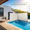 A poolside scene with a white retractable side awning providing shade over a blue swimming pool. Produktbild-Vorschau