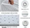 Collage of close-up images showing details of a shower curtain set, including its anti-slip features and materials. Náhled obrázku produktu