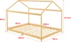 A wooden bed frame with a house-like roof structure, shown with dimensions indicated by text labels. Náhled obrázku produktu