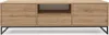 A front view of a wooden TV stand with black metal legs, set against a white background. Produktbild-Vorschau