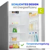 Interior view of an open refrigerator with various food items and drinks on shelves. Podgląd zdjęcia produktu