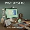 A desk setup with a computer monitor, tablet, keyboard, mouse, and headphones, suggesting a multi-device workspace. Produktbild-Vorschau