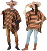 A man and a woman are posing in traditional Mexican ponchos and sombreros against a white background. Produktbild-Vorschau