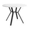 A round dining table with a white marble-look top and black metal legs, presented on a white background. Náhľad obrázku produktu