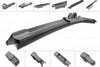 A collage of a Bosch AeroTwin wiper blade and its various attachment components. Produktbild-Vorschau