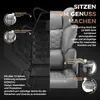 A split image showing the internal structure of a gaming chair on the left and a detailed view of the chair's features on the right, with descriptive text. Produktbild-Vorschau