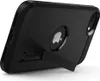 A black phone case with a kickstand is shown from a rear, angled perspective against a white background. Produktbild-Vorschau