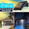 A split image showing a solar-powered outdoor light and its application on a house. Produktbild-Vorschau
