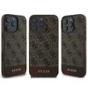Three views of a brown iPhone case with a repeating Guess logo pattern. Anteprima dell’immagine prodotto
