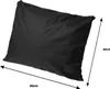 A black pillow with dimensions indicated by arrows and text. Náhled obrázku produktu